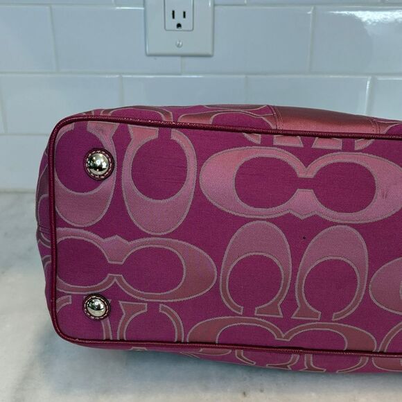 Coach Bag Purse Handbag Signature Stripe Kiss Lock Carryall Satchel Tote Bag - Picture 9 of 16